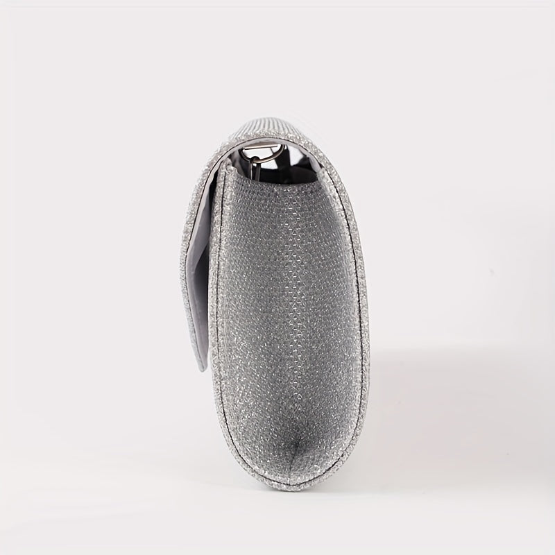Glitter Women Envelope Evening Bag Mini Long Purse Ladies Silvery Day Clutch Wedding Party Handbag Shoulder Bags with Chain --A