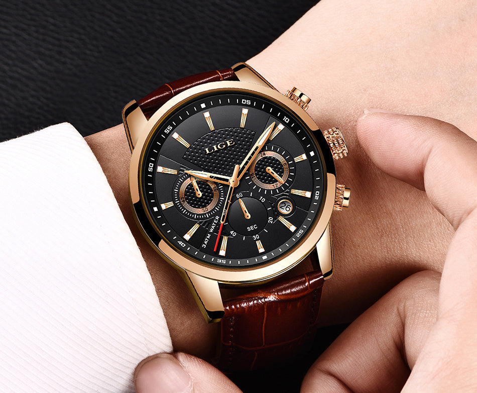 Watches Mens 2022 LIGE Top Brand Luxury Casual Leather Quartz Men's Watch Business Clock Male Sport Date Chronograph