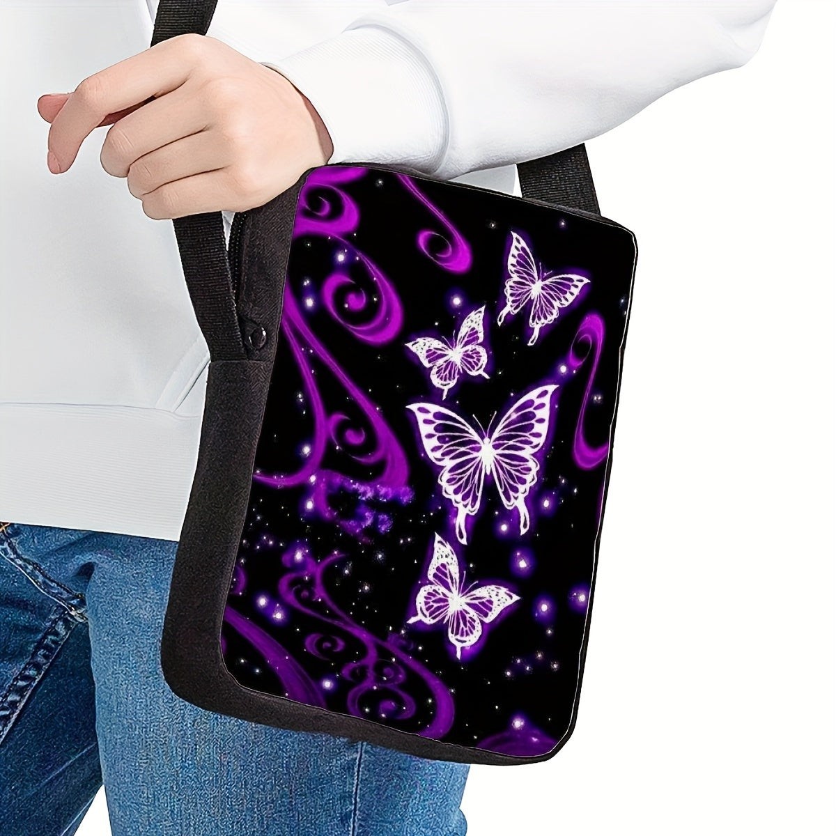Purple Butterfly Crossbody Bags Outdoor Travel Multifunctional Phone Bag Street Style Cool Messenger Bag