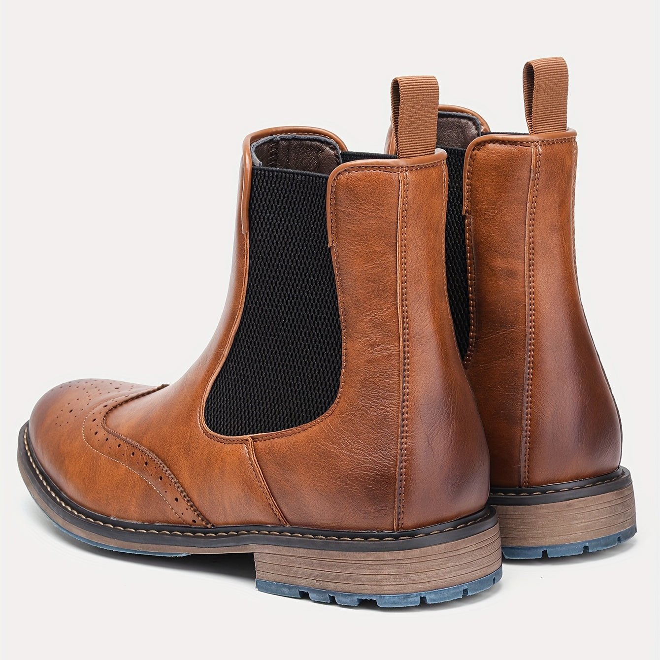 Mens Premium Brogue Slip-On Chelsea Boots - Stylish & Comfortable Ankle Footwear with Classic Round Toe - Perfect for Everyday Versatility