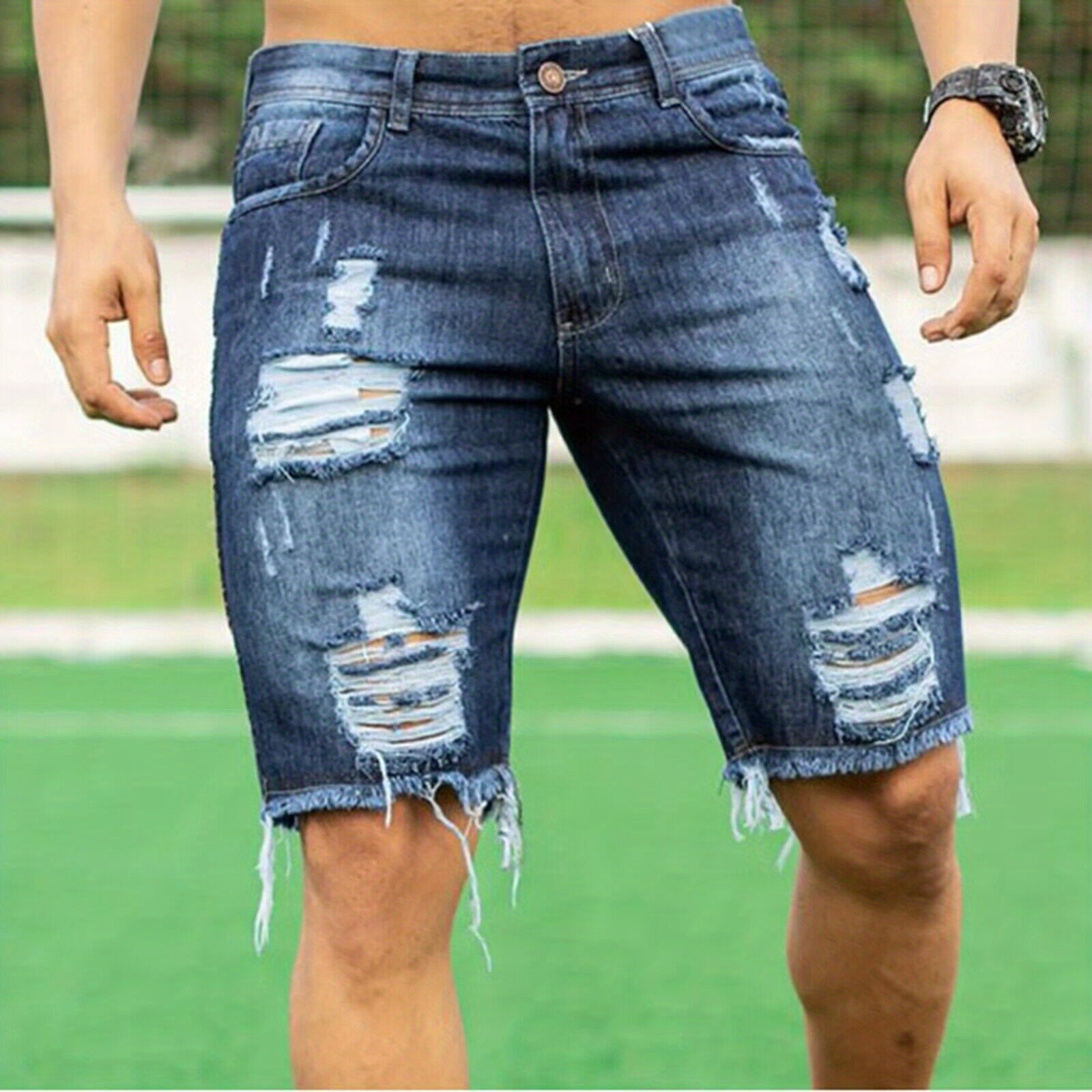 Ripped Avenue Mens Distressed Denim Shorts - Casual Street Style, All-Season Match, Summer Coolness, Comfortable Fit, Trendy Design