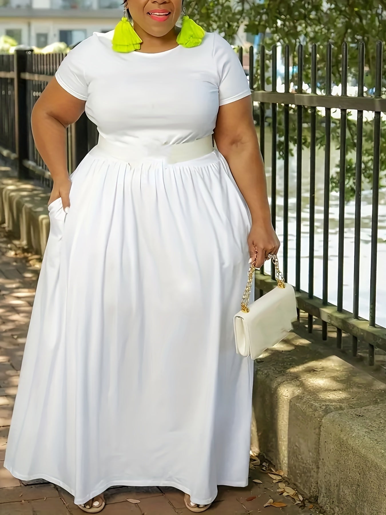 [Elegant Maxi Dress] Elegant Plus Size Solid Maxi Dress | Women's Medium Stretch Long Dress