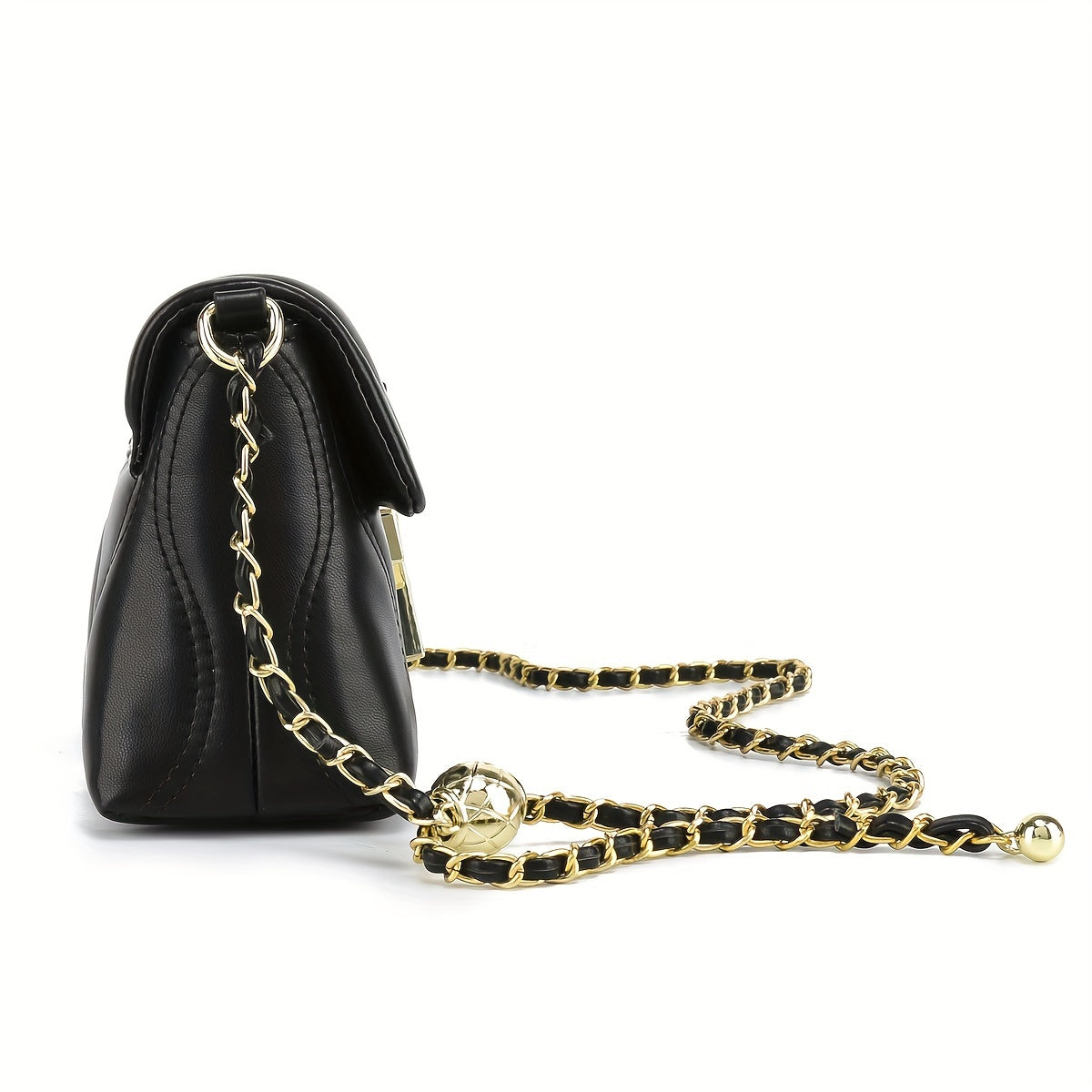 Chic Black Pu Leather Crossbody Bag With Metal Ball Accent - Fashionable Shoulder Purse For Women, Casual Commuter Handbag Purses And Handbags Crossbody Bags For Women