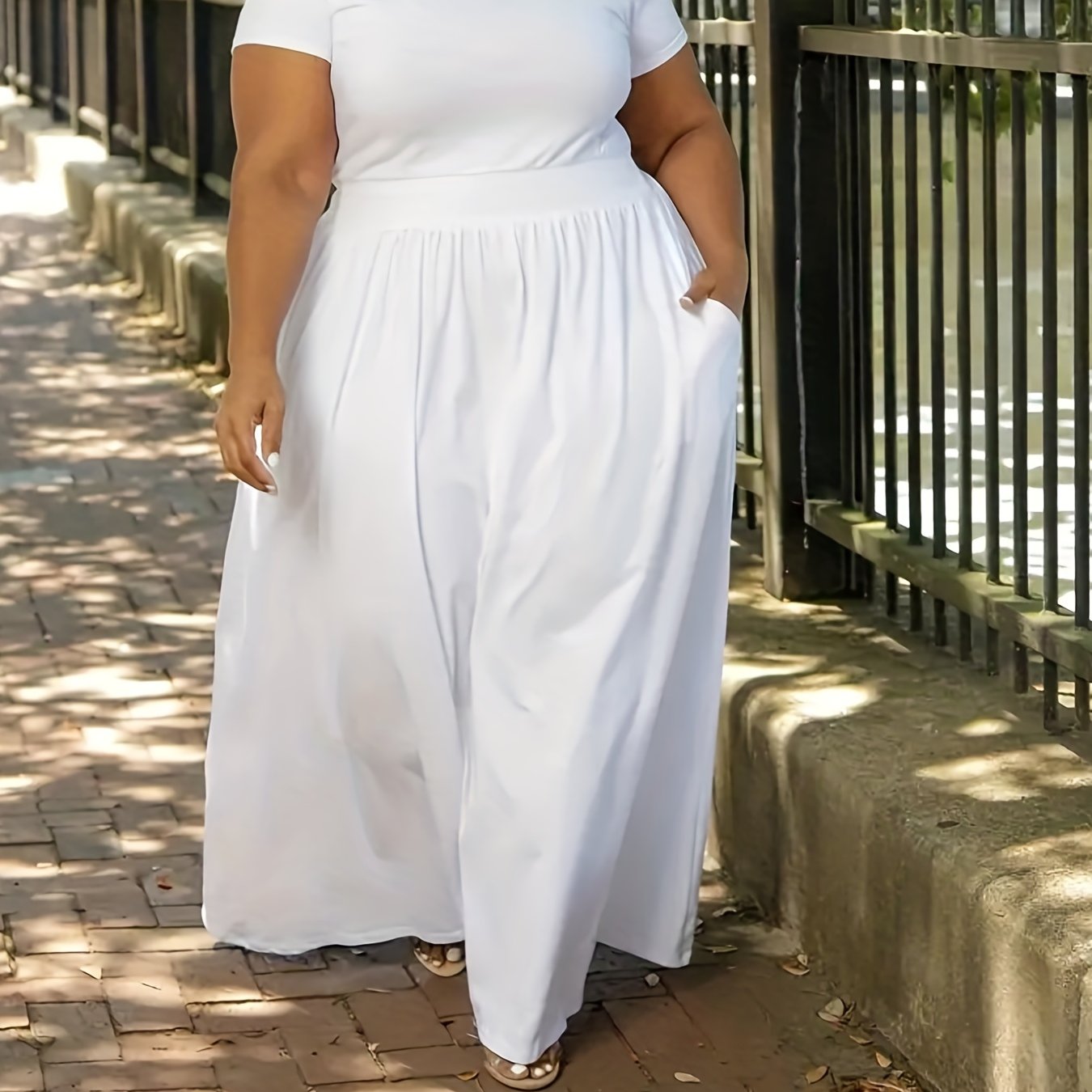 [Elegant Maxi Dress] Elegant Plus Size Solid Maxi Dress | Women's Medium Stretch Long Dress