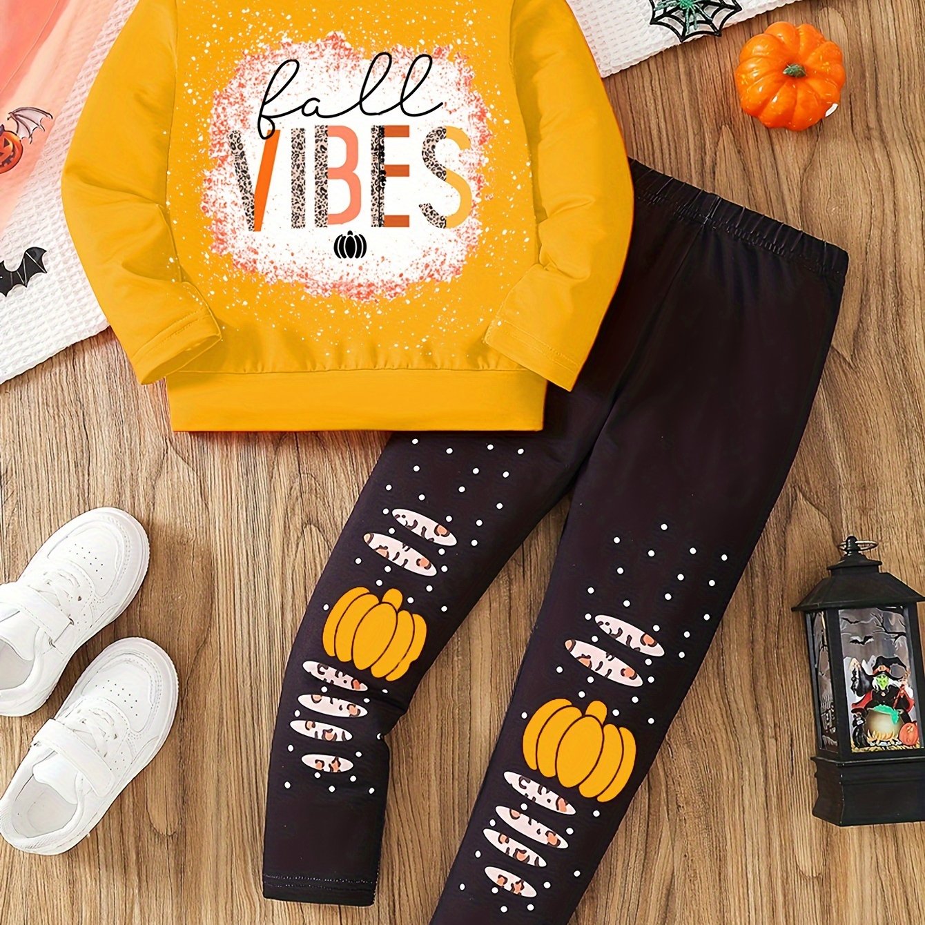 2pcs 2-Piece Fall Vibes Print Sweatshirt Set for Girls: Long Sleeve Top + Pants, Casual Spring & Fall Outfits