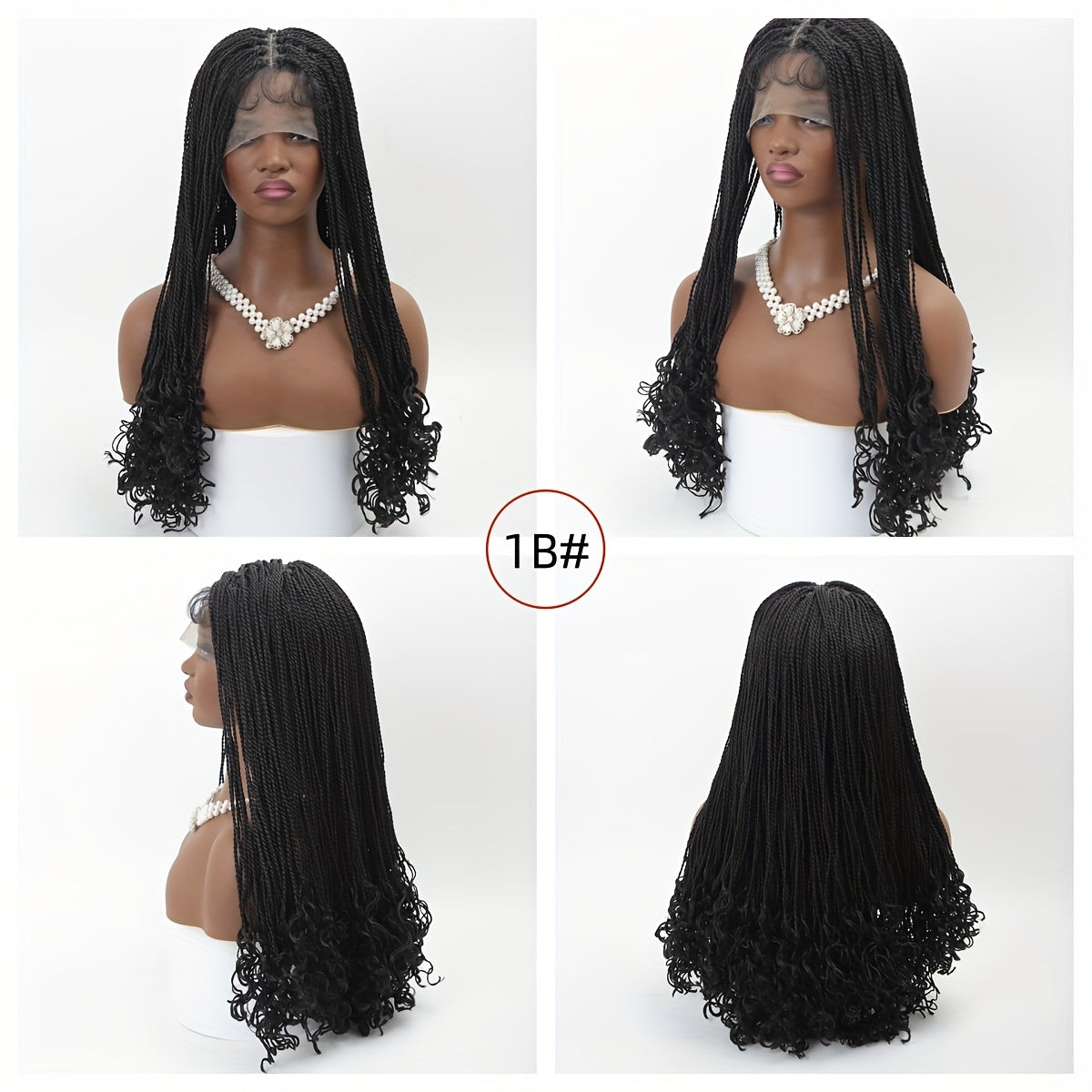 MODSHAIR 13x6 Inch HD Lace Front Braided Wigs - Curly Wave Style, Synthetic Black Braids, Lace Front Design, Suitable for All Hair Types, Women's Hairpiece