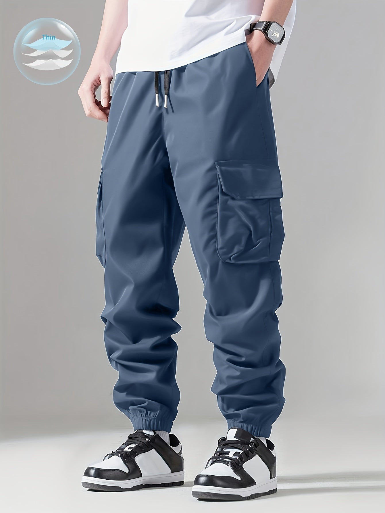 Mens Comfortable Loose Fit Cargo Joggers - Stylish Multi-pocket Drawstring Pants with Adjustable Waist - Perfect for Spring, Fall Outdoor Adventures