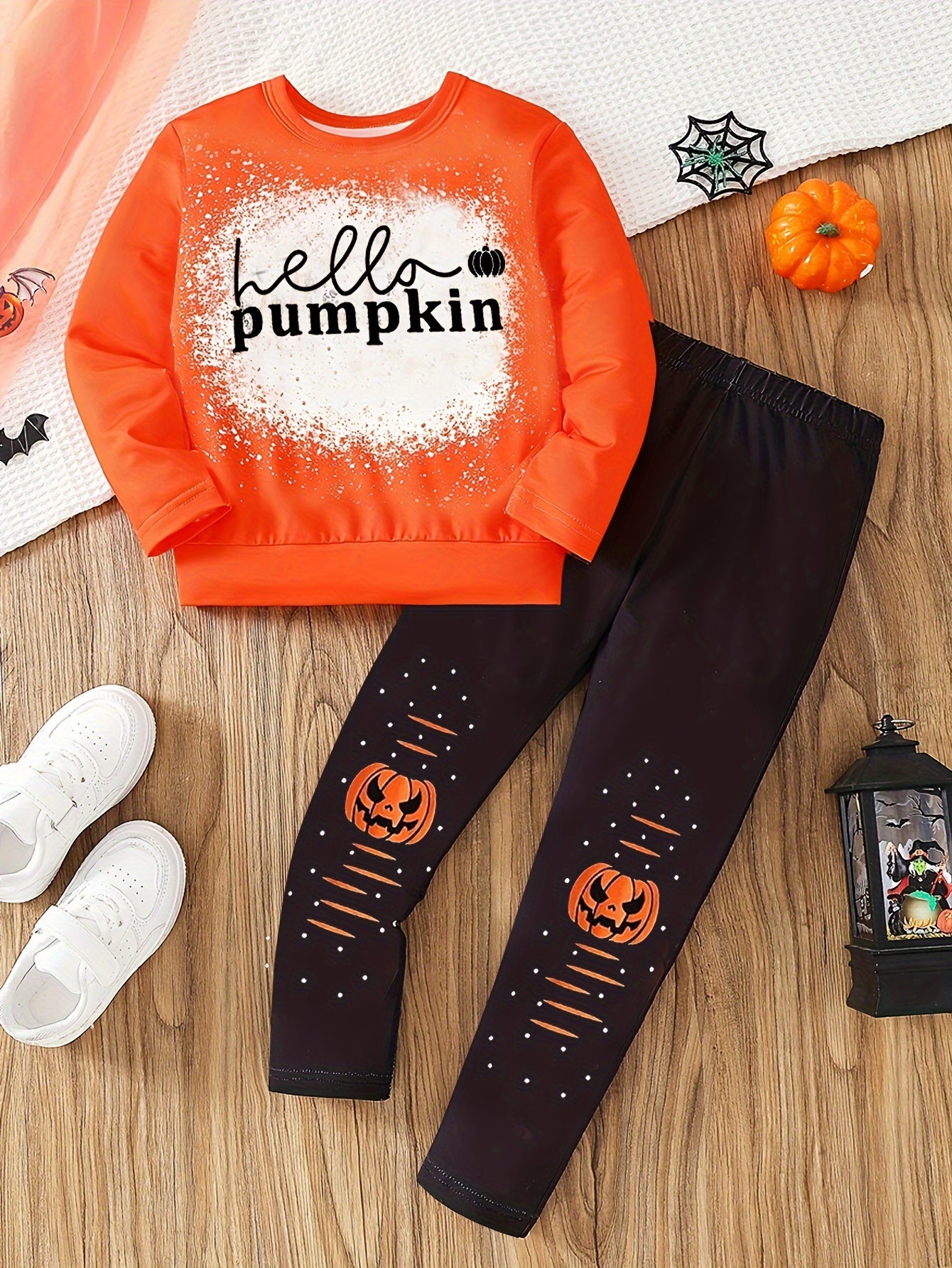 2pcs 2-Piece Fall Vibes Print Sweatshirt Set for Girls: Long Sleeve Top + Pants, Casual Spring & Fall Outfits