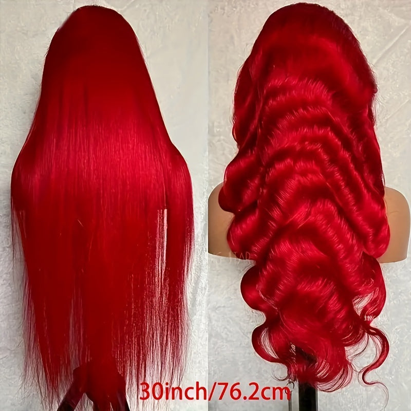 200% Density Long 13x4 Red Straight Human Hair Wigs For Women Pre Plucked With Baby Hair Brazilian Virgin Straight Human Hair Wigs Lace Frontal Long Human Hair Wigs