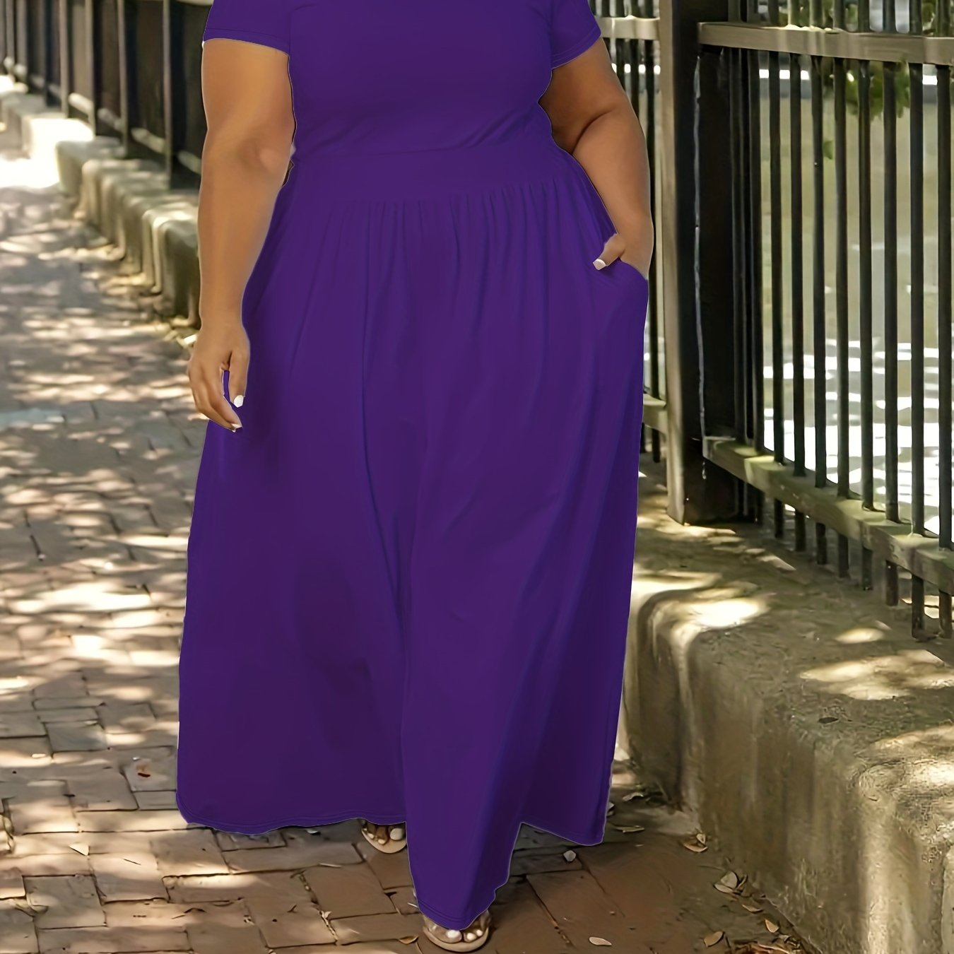 [Elegant Maxi Dress] Elegant Plus Size Solid Maxi Dress | Women's Medium Stretch Long Dress