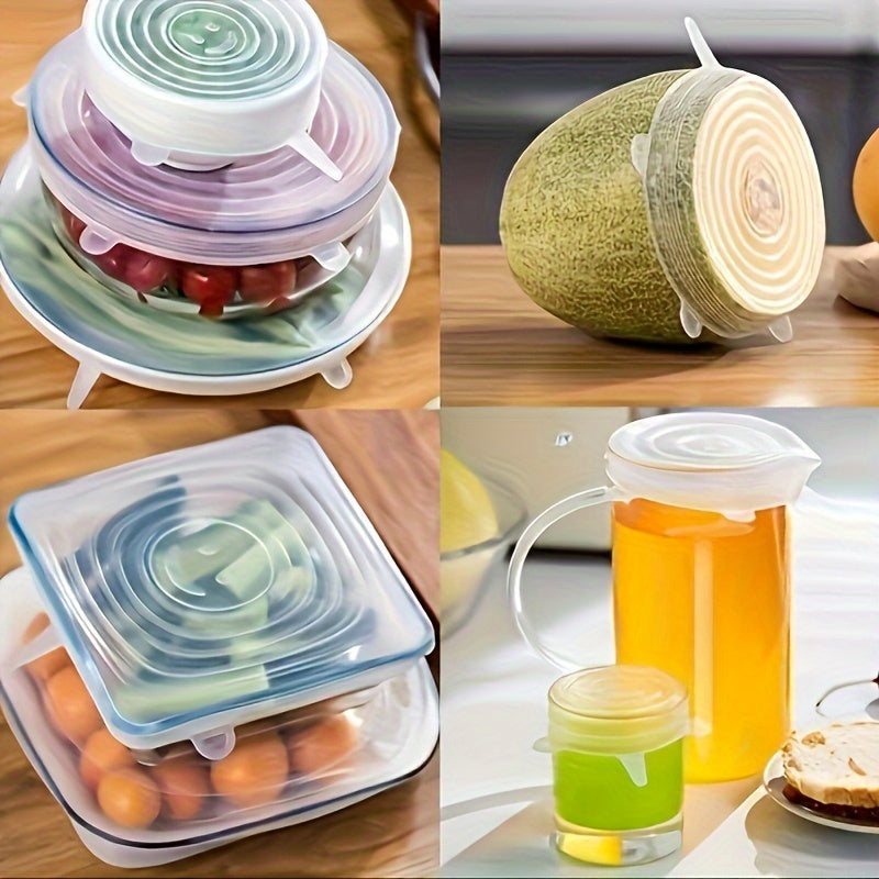 6 Silicone Stretch Lids, Reusable Durable Food Storage Covers for Bowls, Fits Most Containers in 6 Different Sizes, Dishwasher and Refrigerator Safe