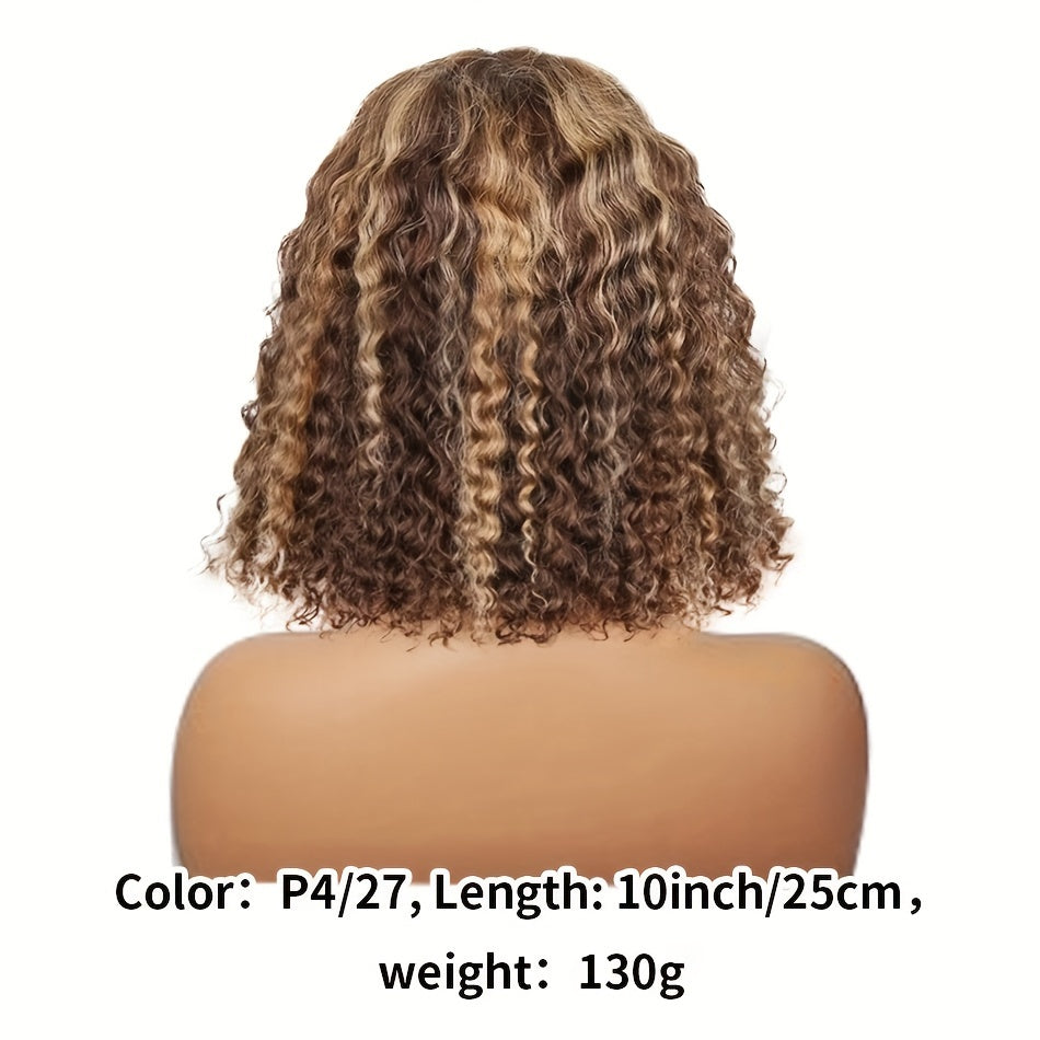 Curly Bob Wigs 13X4 Lace Front Wig Brazilian Remy Human Hair Wigs Blonde Brown Deep Wave Short Wig For Women 13x4 Lace Highlight Color 4/27 10-16inch 150%