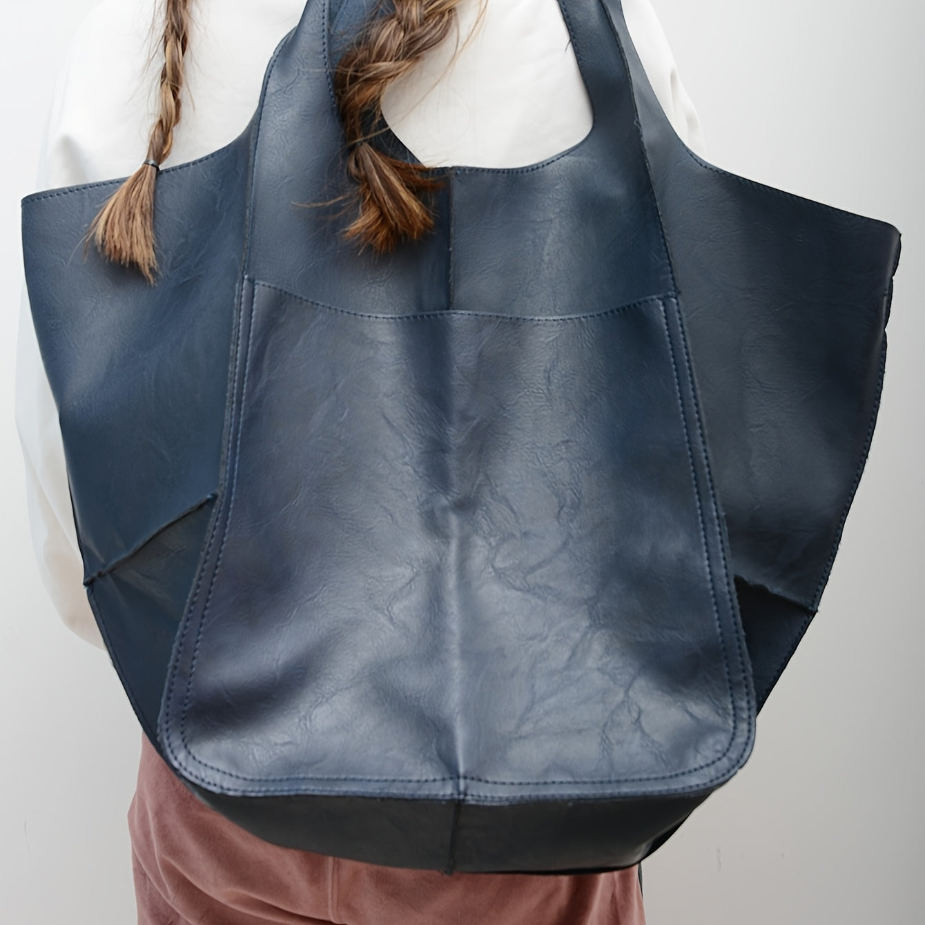 [Retro Beach Tote] 1pc Retro Large Beach Tote Bag - High Capacity Zipper Shoulder Sling Bag with Fixed Straps - Solid Color Multifunctional Synthetic Handbag for Women, Beach Accessory, Sturdy Construction