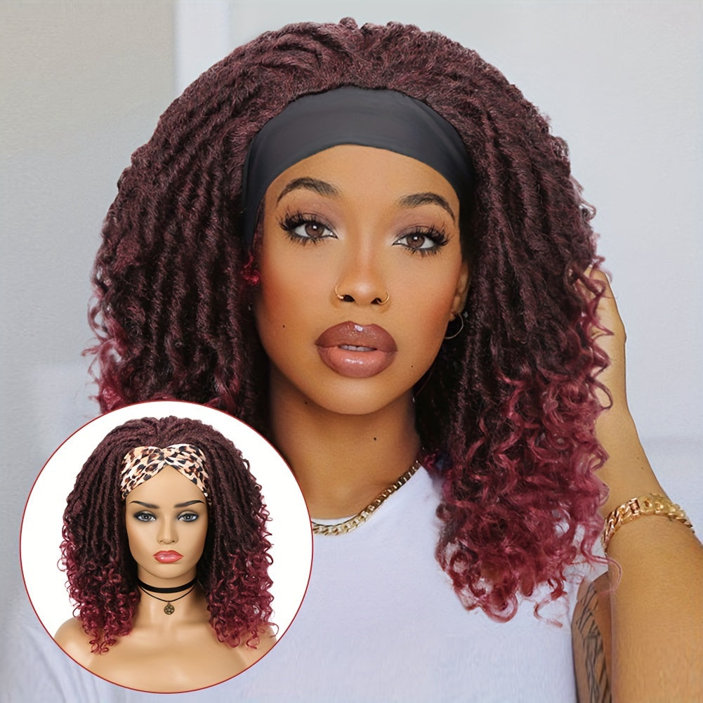 Headband Wig Headband Dreadlock Curly Hair Synthetic Wig Locs Crochet Hair Dark Brown/ Black/ 99J Ginger Color Crochet Twist Braids Hair Wigs Afro Curly Synthetic Hair Braiding Wig African Hairstyle For Women