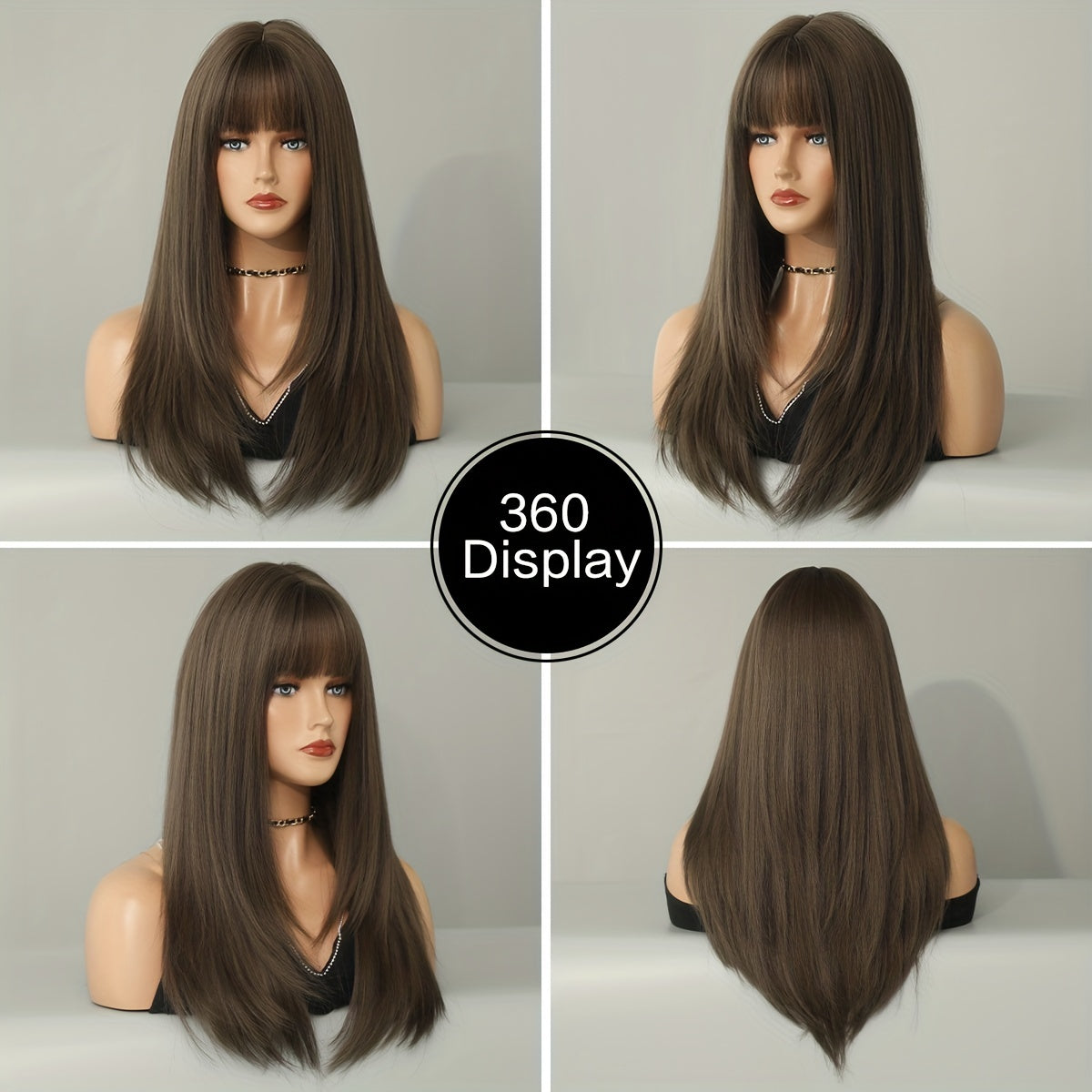 Long Straight Brown Wig For Women Daily Cosplay Use Natural Synthetic Layer Wigs With Bangs Heat Resistant High Quality