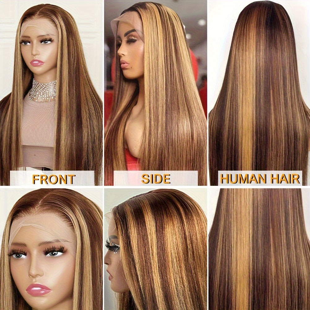200% Density 4/27 Highlight Ombre Lace Front Wig Human Hair 13X4 HD Honey Blonde Lace Front Wig Human Hair Straight Glueless Human Hair Wigs for Women Pre Plucked with Baby Hair