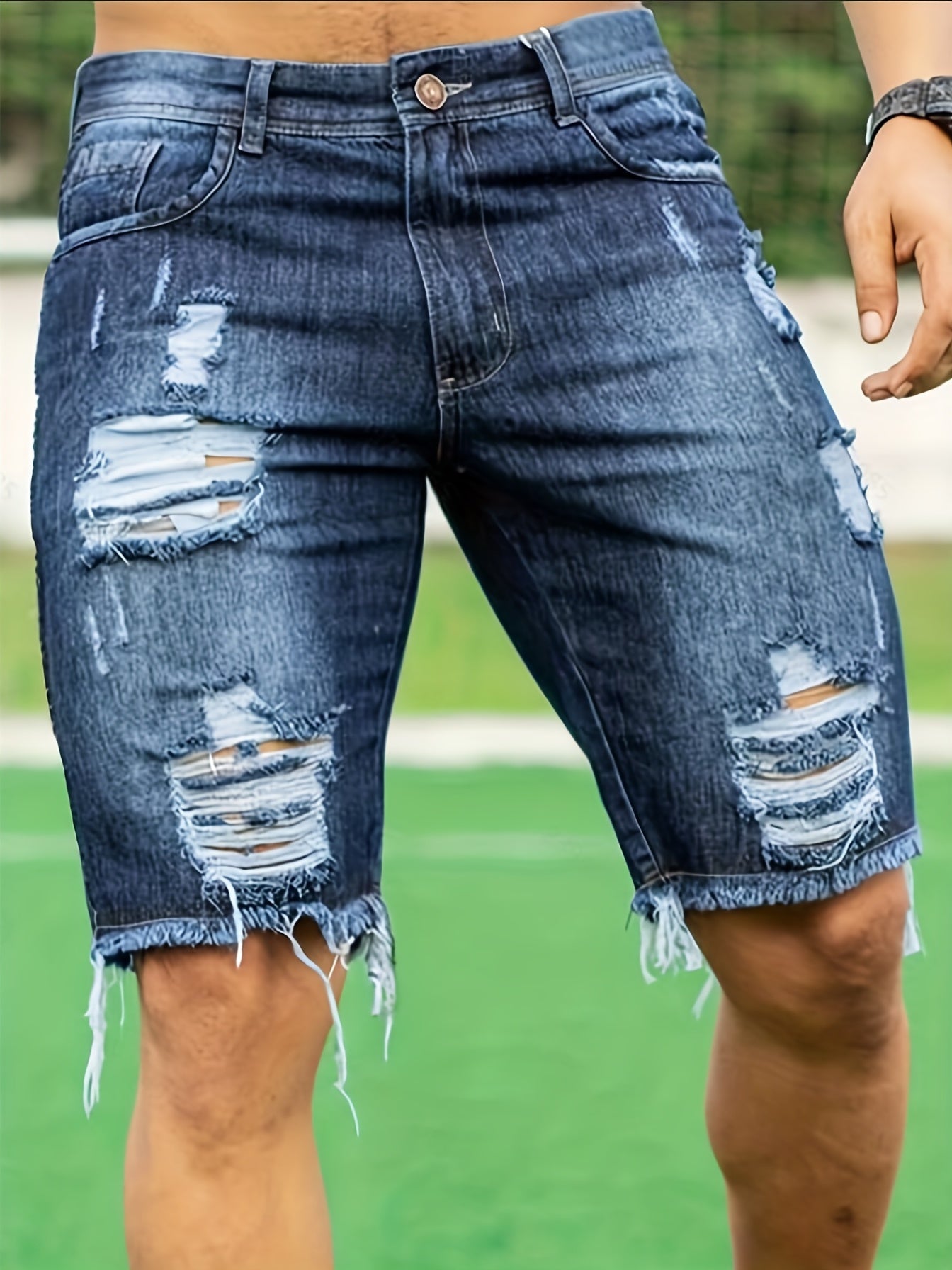 Ripped Avenue Mens Distressed Denim Shorts - Casual Street Style, All-Season Match, Summer Coolness, Comfortable Fit, Trendy Design
