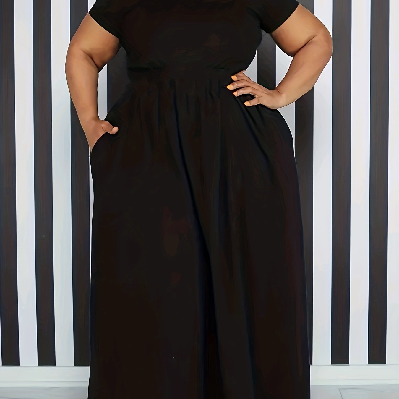 [Elegant Maxi Dress] Elegant Plus Size Solid Maxi Dress | Women's Medium Stretch Long Dress