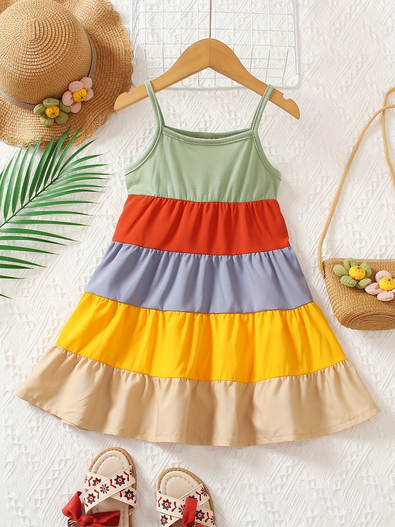 Girls Casual Rainbow Thin Strap Dress Clothes For Summer