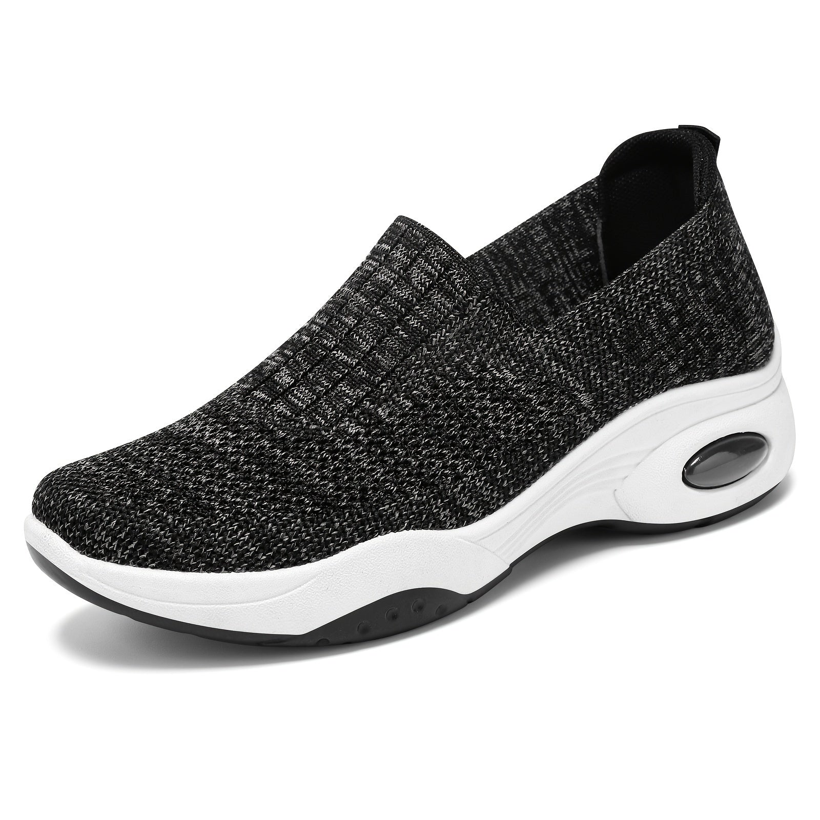 Women's Breathable Mesh Walking Shoes with Air Cushion - Comfortable Slip-On Sneakers, Black & Teal, Orthopedic Support for Nursing & Casual Wear, Ladies Shoes