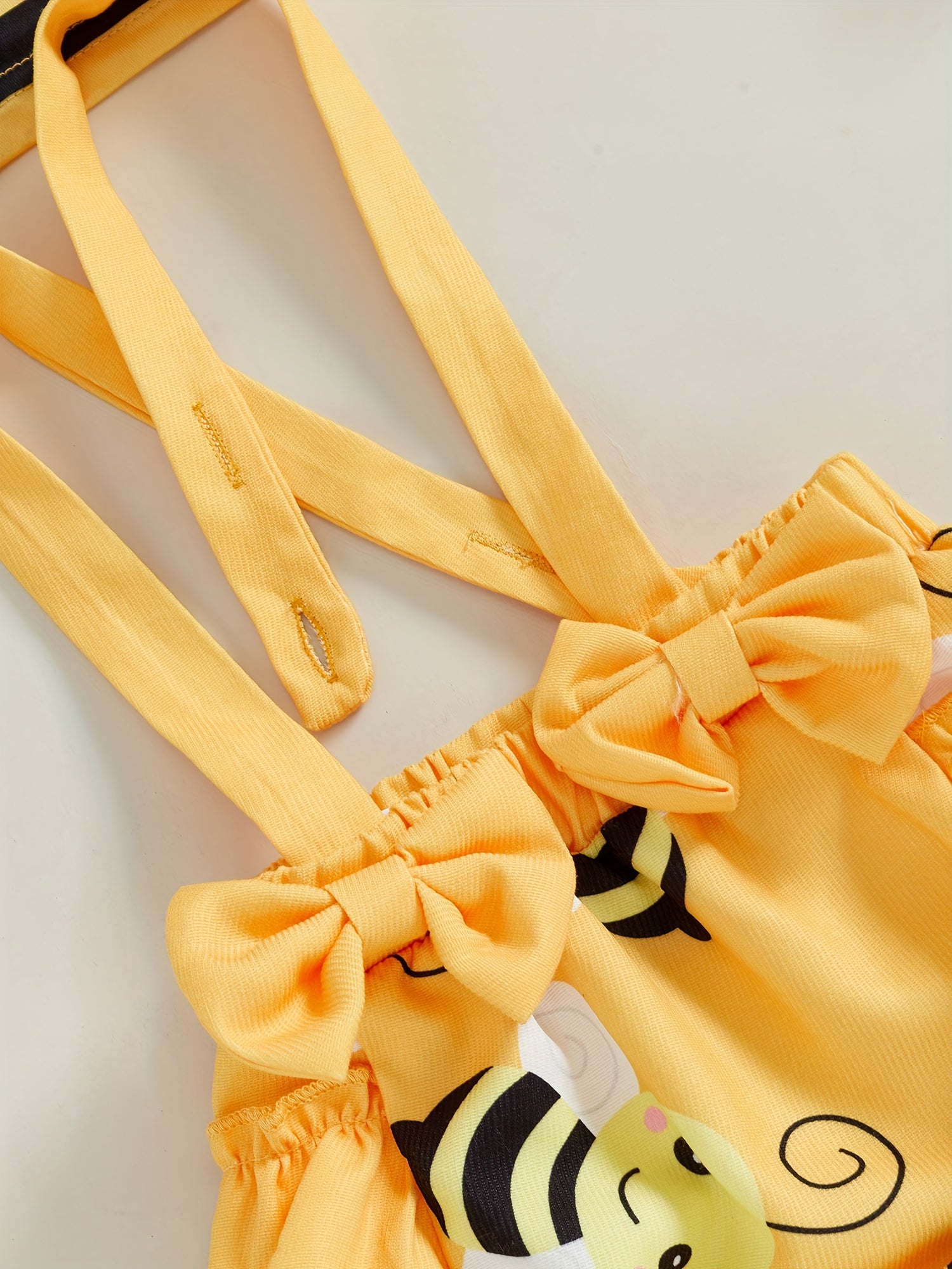 Baby Girl Fall Outfits Stripe Bee Print Long Sleeve Romper Suspender Shorts Headband 3Pcs Clothes Set 0 3 6 12 18 Months