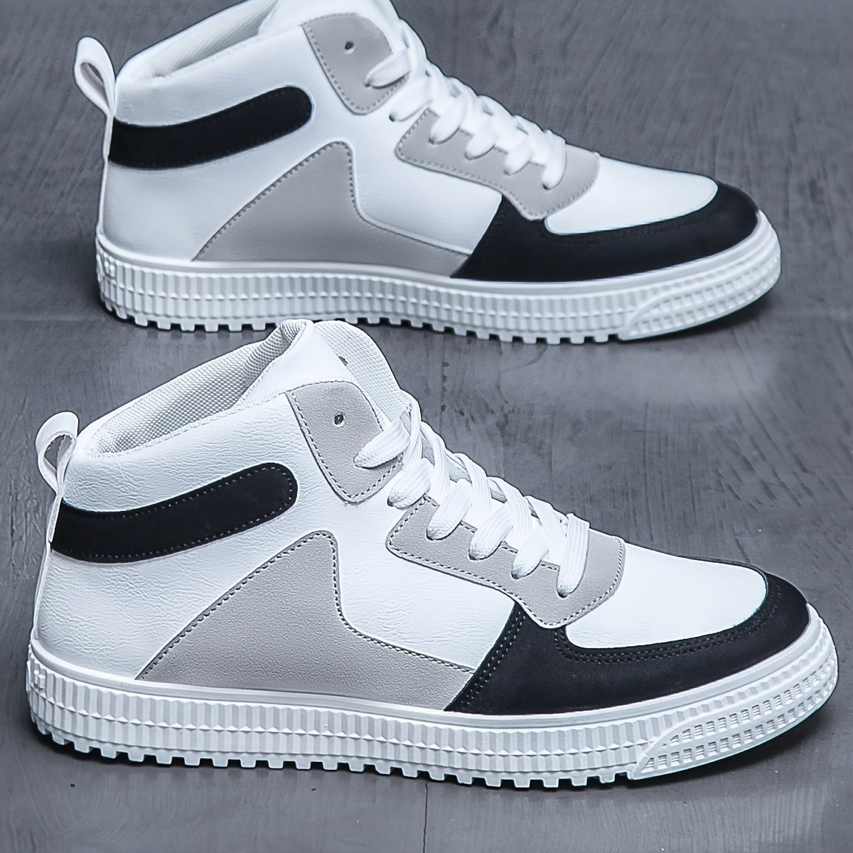 Short Boot Height Mens Trendy Solid Color Lace Up High Top Skate Shoes - Breathable, Comfy, Anti-skid, Casual Sneakers with PU Upper, Fabric Inner, PU Insole, and PVC Sole - Perfect for Everyday Wear