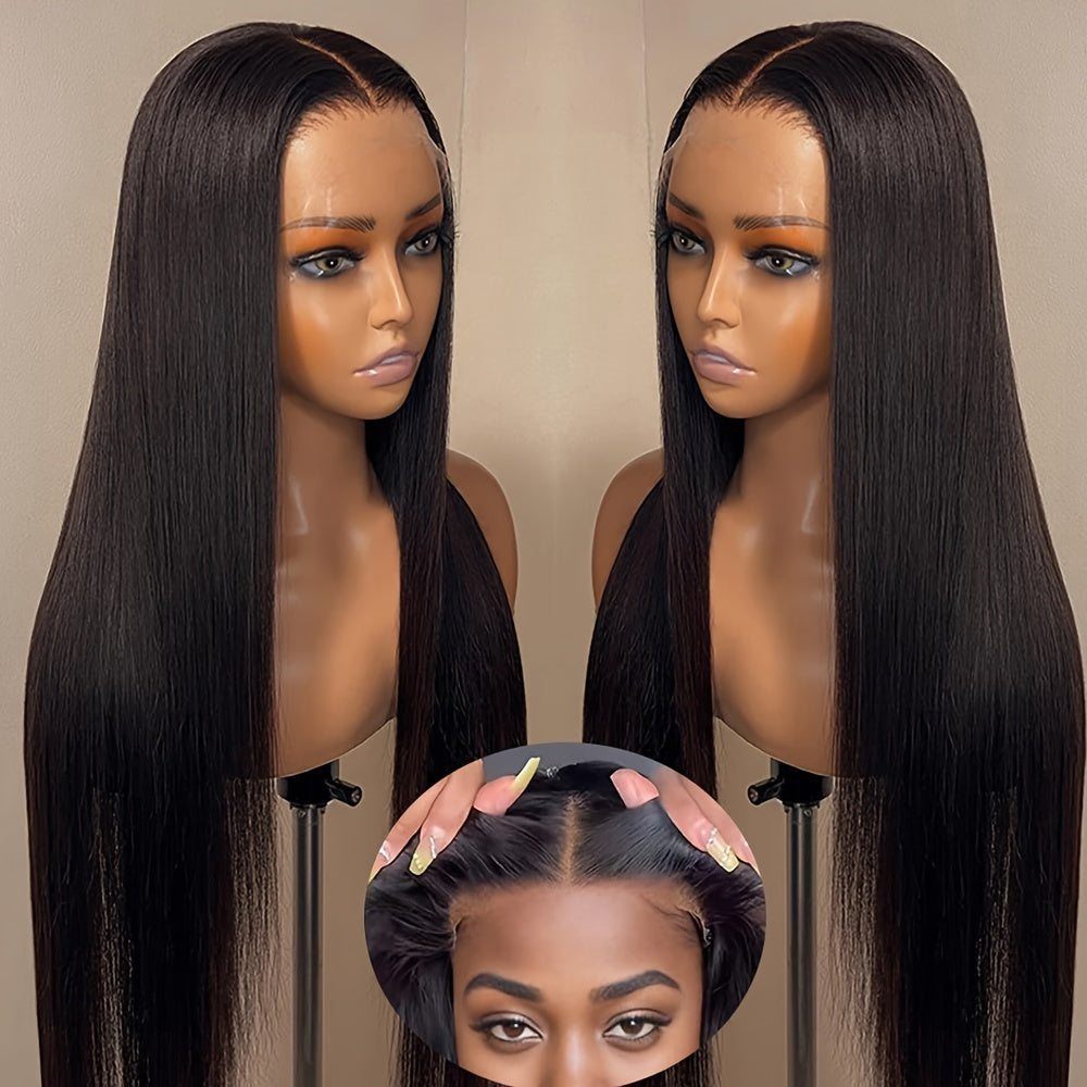 200% Density 13x4 Glueless Brazilian Human Hair Wig - Pre-Plucked with Baby Hair, Straight Black Wigs for, Natural Hair Wig, Realistic Hairline Wig, Fullbodied Wig