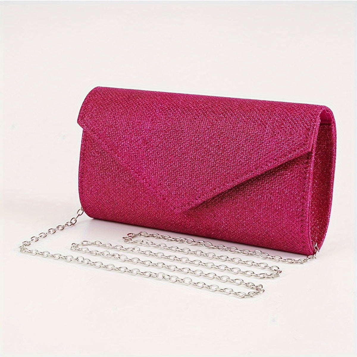 Glitter Women Envelope Evening Bag Mini Long Purse Ladies Silvery Day Clutch Wedding Party Handbag Shoulder Bags with Chain --A