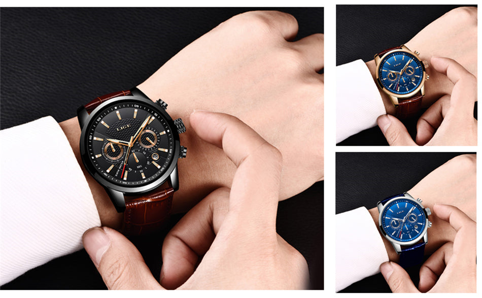 Watches Mens 2022 LIGE Top Brand Luxury Casual Leather Quartz Men's Watch Business Clock Male Sport Date Chronograph