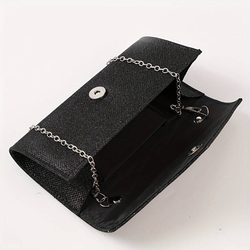 Glitter Women Envelope Evening Bag Mini Long Purse Ladies Silvery Day Clutch Wedding Party Handbag Shoulder Bags with Chain --A