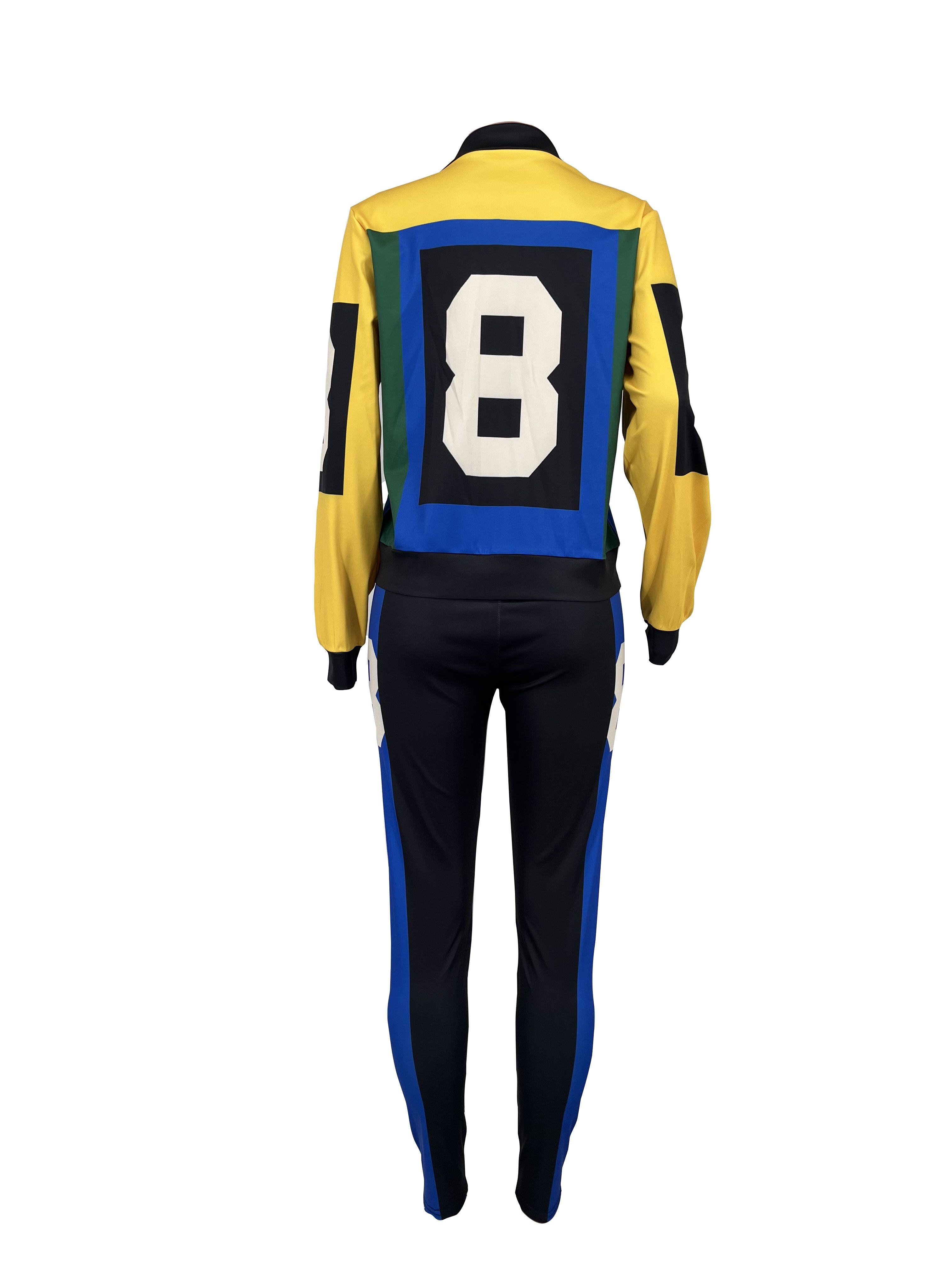 Two-piece Set, Color Block Casual Fall & Winter Outfits, Zip Up Jacket & Pants, Women's Clothing