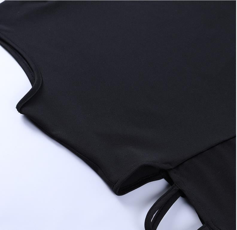 Solid Sleeveless Hollow Out Sexy Dress, High Split High Neck Dress, Women's Clothing