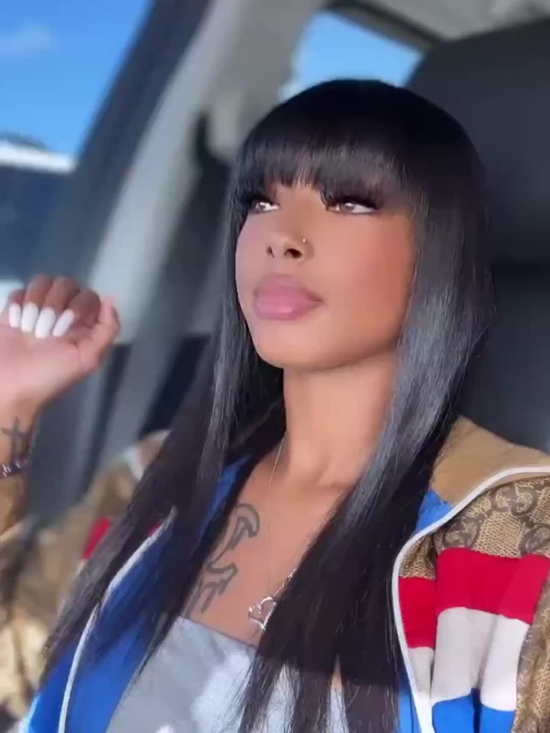 Wig With Bangs Straight Human Hair Wigs For Brazilian Women 200% Density Natural Color Full Machine Made Wigs Glueless Wig 100% Human Hair