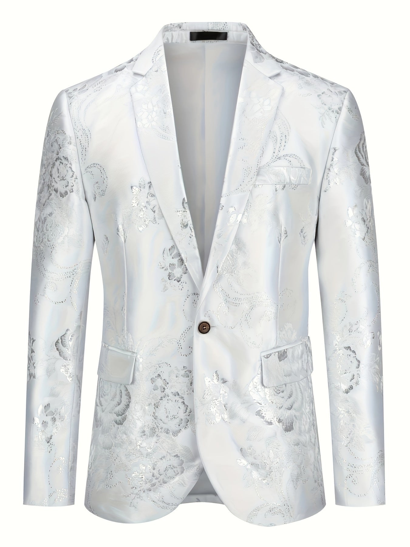 Mature Mens Elegant One Button Suit Jacket - Luxurious Jacquard Weave, Classic Design, Exuding Elegance, Perfect for Business Meetings and Banquet Occasions