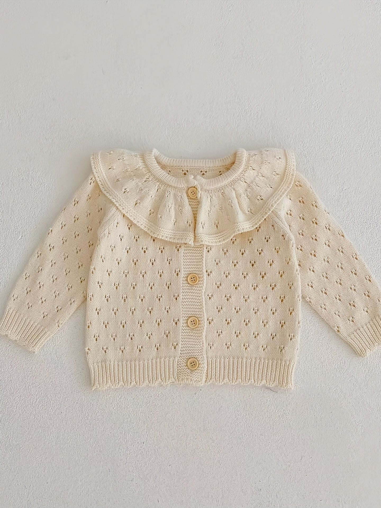 Girls' Jacquard Knit Ruffle Collar Button Long Sleeve Sweater Coat for Fall/Winter Outfits