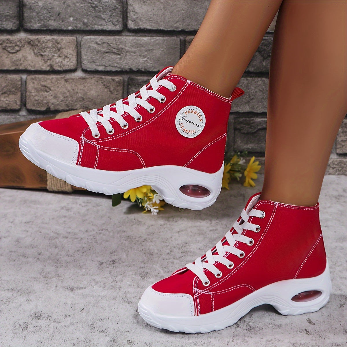 [Bold Style] Women's Fashionable High-Top Walking Shoes with Air Cushion - Lightweight, Thick Sole for Height Boost, Lace-Up, Comfortable Fabric Interior, All-Season Casual Footwear, Versatile Women's Shoes|Trendy Thick Sole|