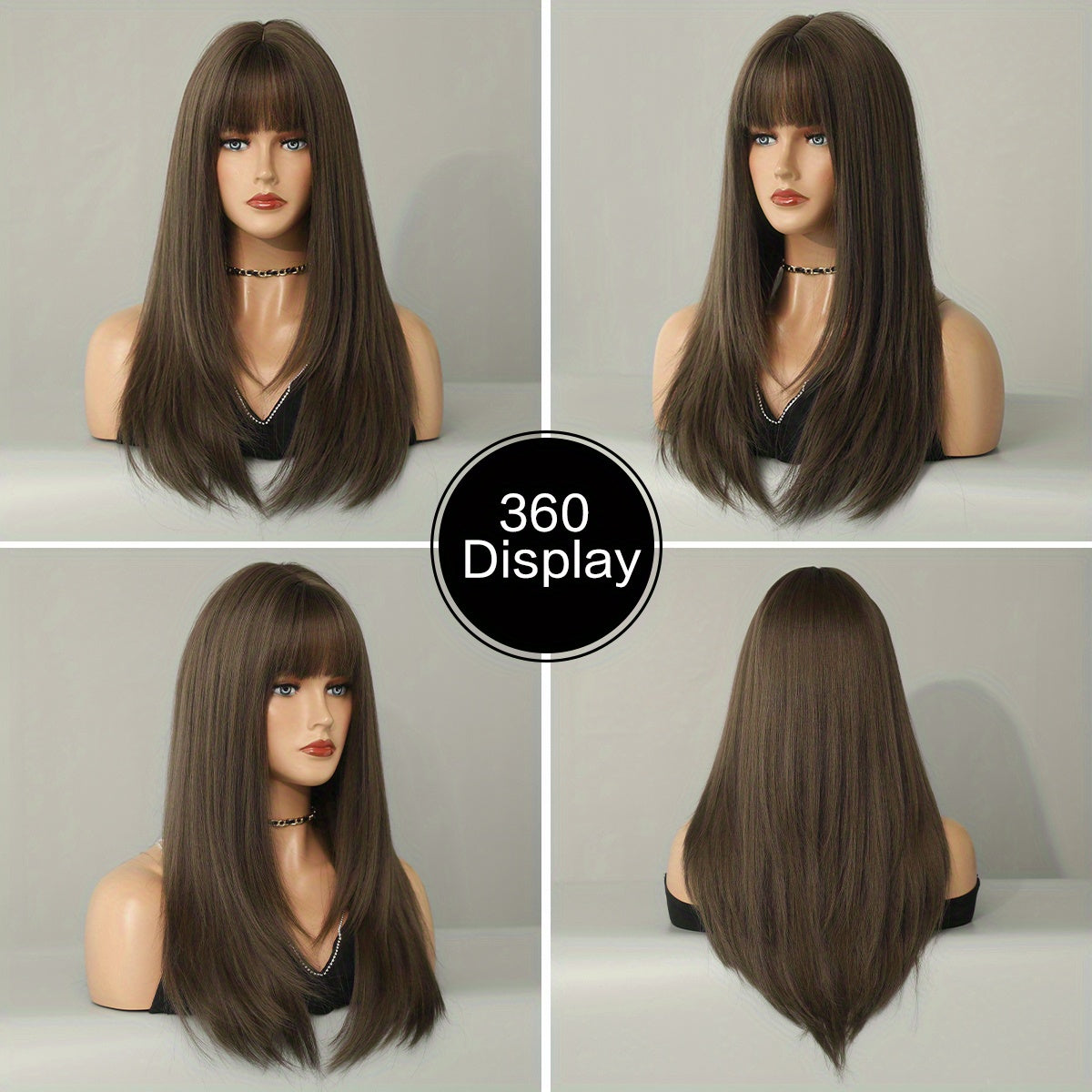 Long Straight Brown Wig For Women Daily Cosplay Use Natural Synthetic Layer Wigs With Bangs Heat Resistant High Quality