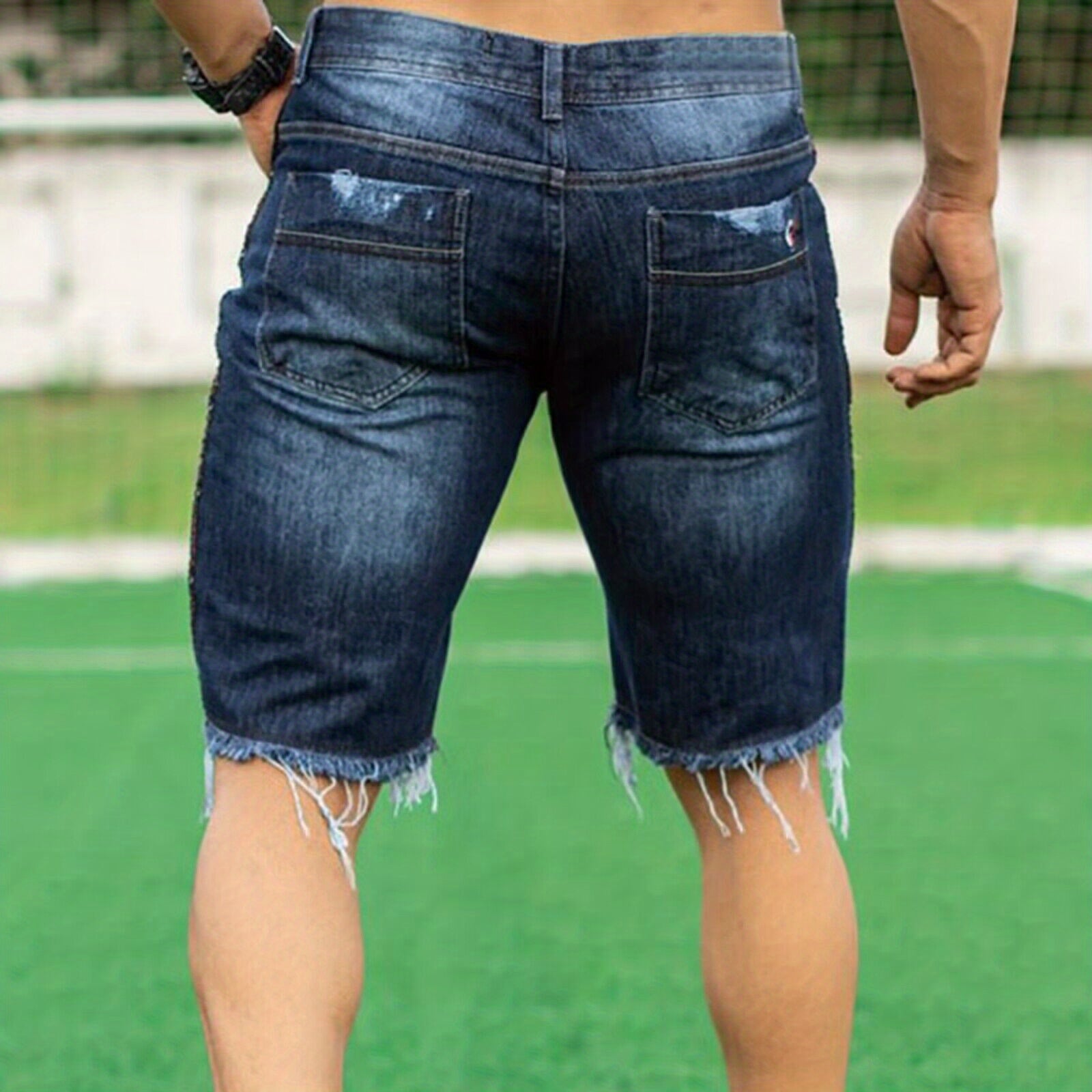 Ripped Avenue Mens Distressed Denim Shorts - Casual Street Style, All-Season Match, Summer Coolness, Comfortable Fit, Trendy Design