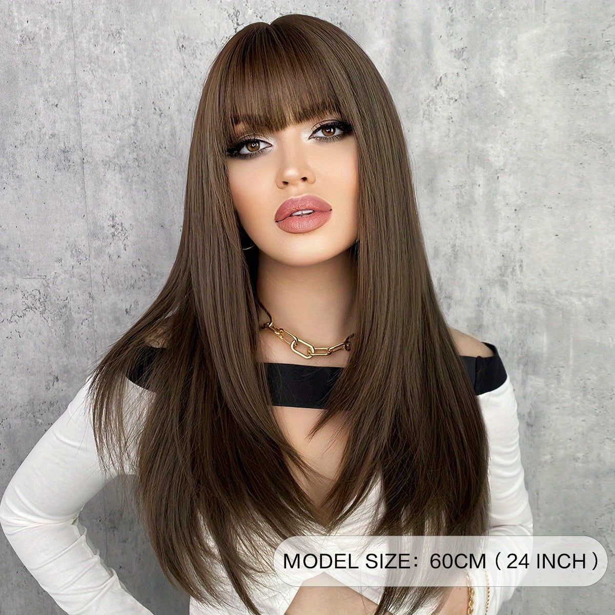 Long Straight Brown Wig For Women Daily Cosplay Use Natural Synthetic Layer Wigs With Bangs Heat Resistant High Quality
