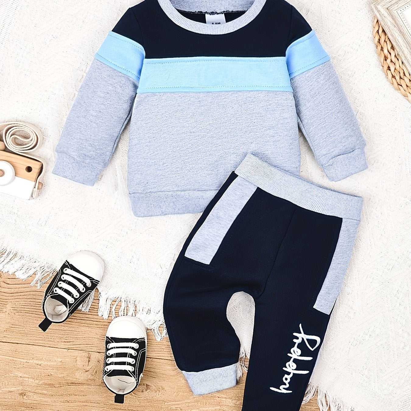 CETEPY Toddler Baby Boys Clothes Autumn Winter Outfits Long Sleeve Happy Pattern Color Block Tops Pants Sets 3M-3Y, for Outdoor