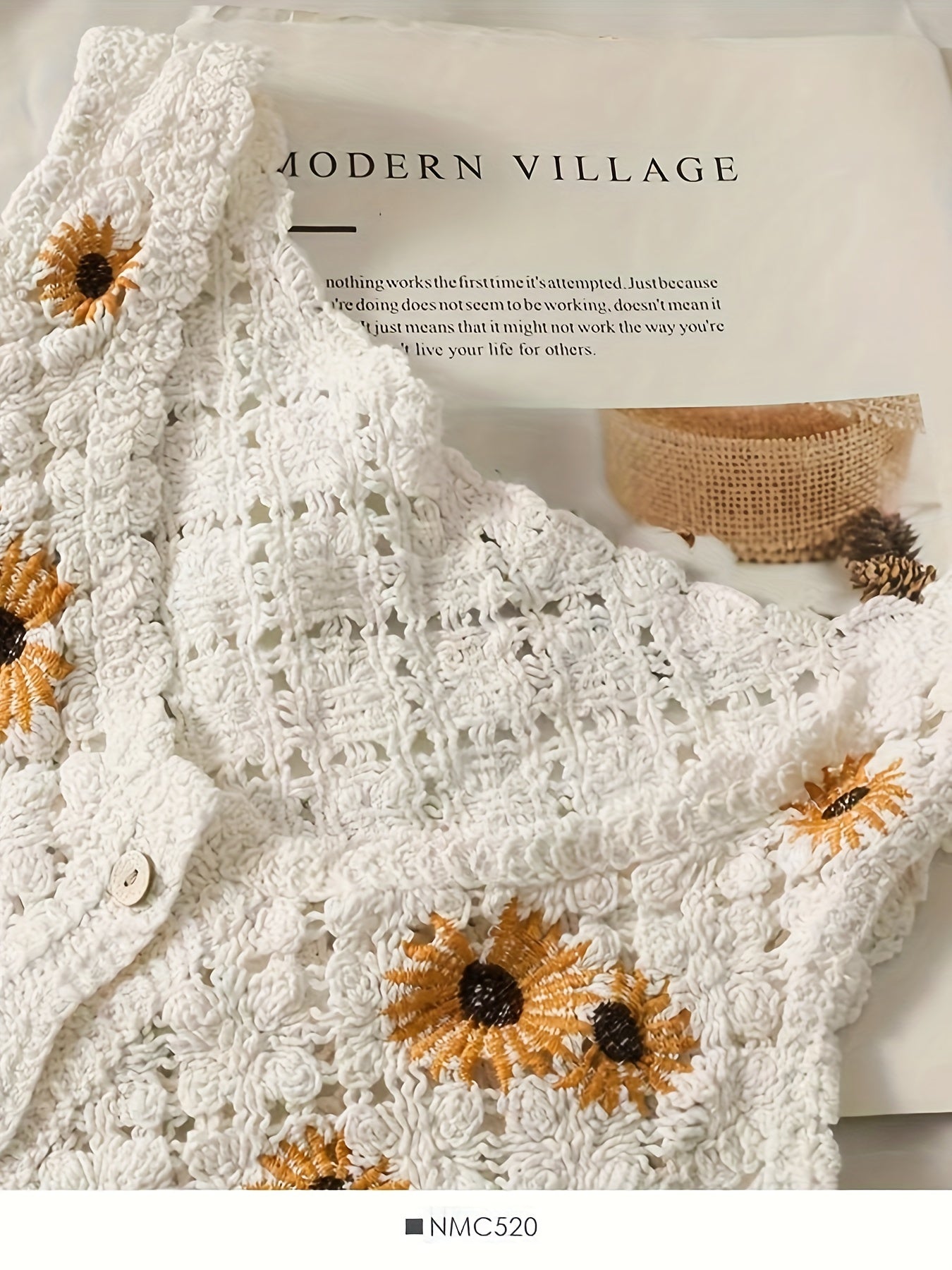 Girls Bohemian Style Knitted Cropped Cardigan Vest, Floral Embroidery With Button Detail, Kids Fashion Outerwear