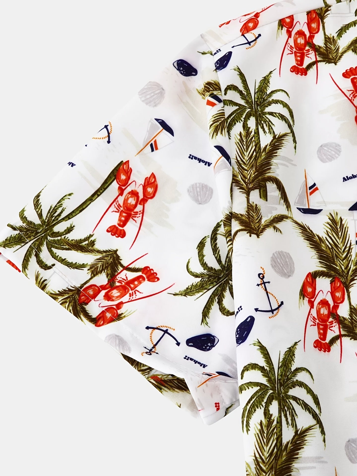 Mens Palm Tree & Lobster Paradise Short Sleeve Hawaiian Shirt - Lightweight, Comfortable, Perfect for Summer Beach Vacations