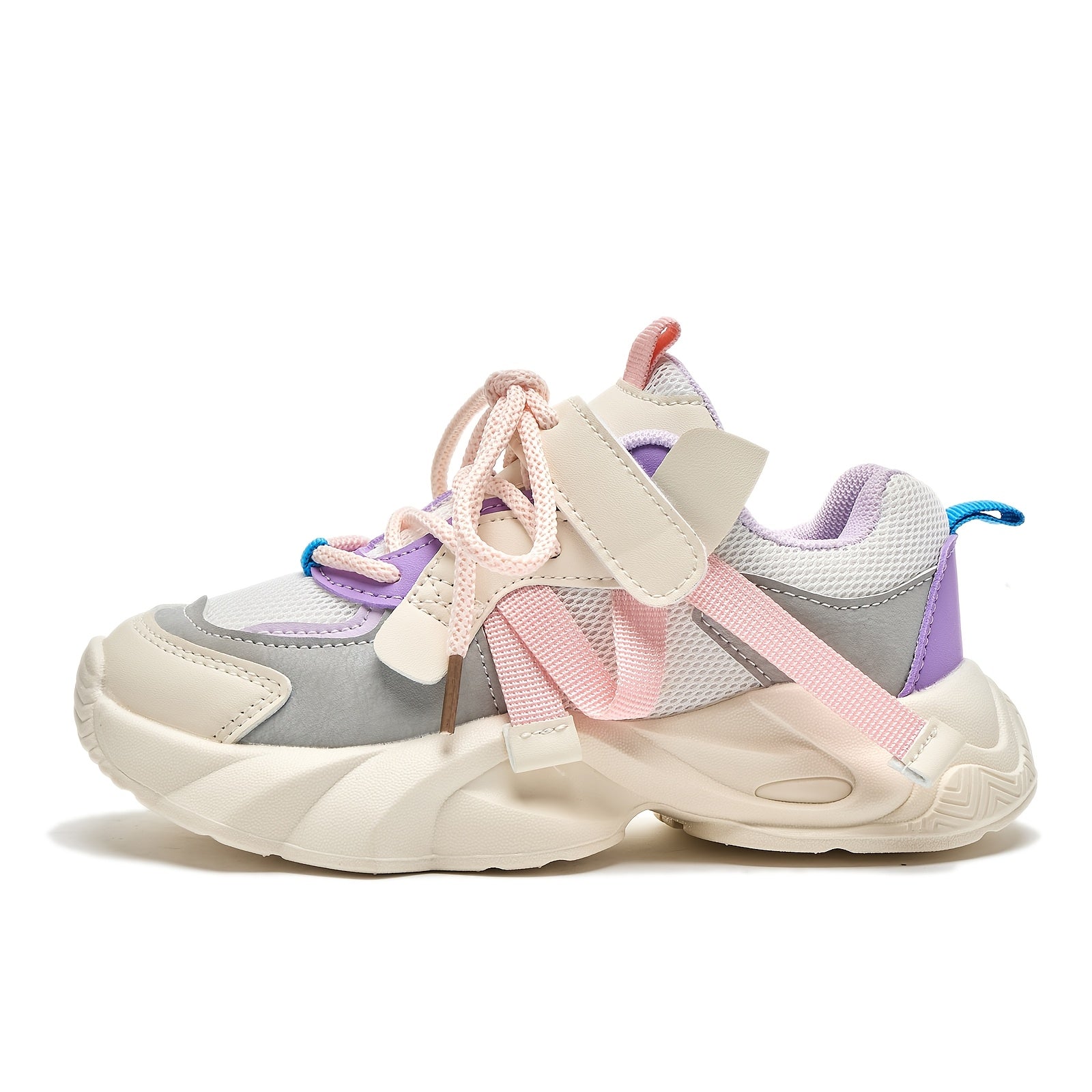 Kids' Fashion Sneakers, Breathable Lightweight Non-Slip Athletic Running Shoes, Solid Color & Stripes, Low Top Fabric Upper with PU Inner, Rubber Sole, with Adjustable Strap Closure, for Boys & Girls, All-Season Round Toe Spo