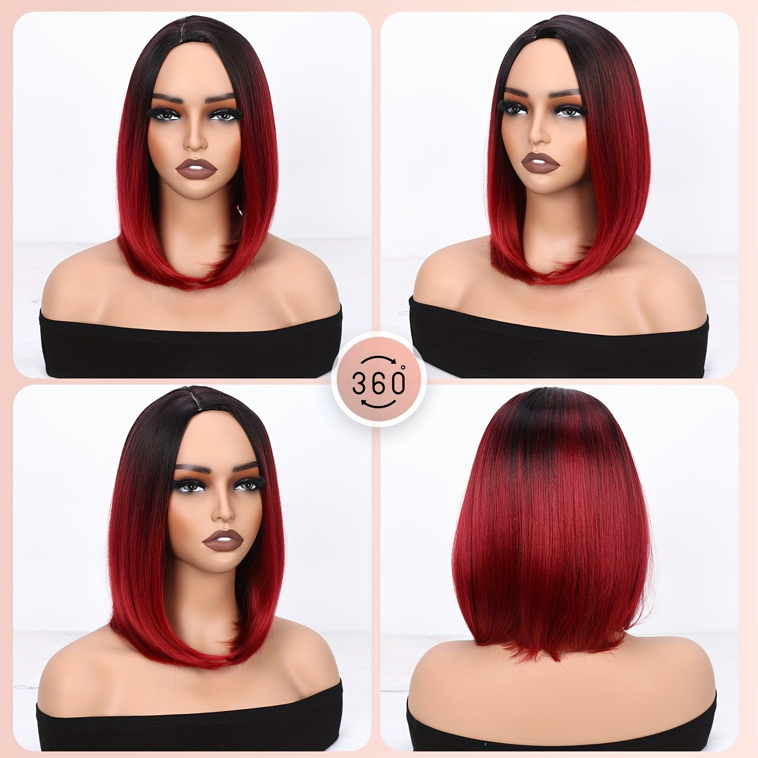 [Heat Resistant Synthetic Wig] Heat Resistant Synthetic Wig | Black to Red Ombre Bob Cut with Side Part, Natural Look Synthetic Hair for Women, Everyday & Party Hairstyle, Easy Maintenance & Damage-Free Styling, Short Hair Wi