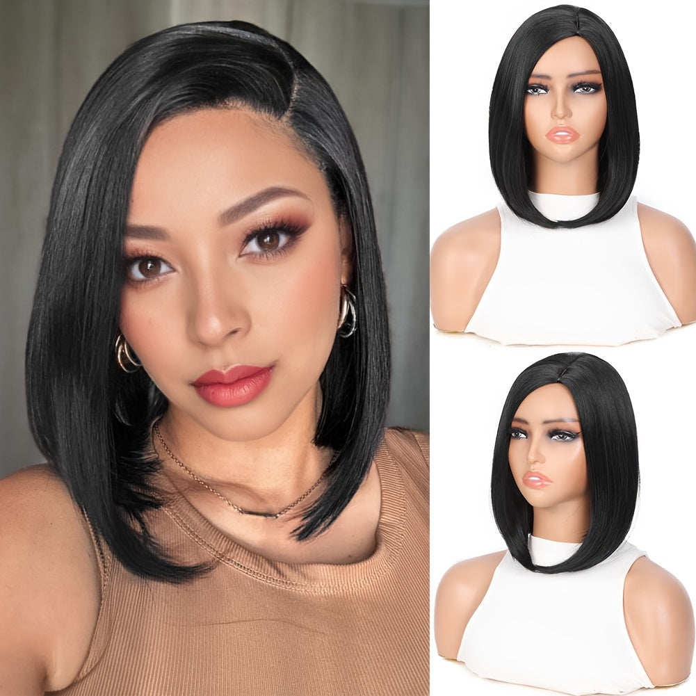 [Heat Resistant Synthetic Wig] Heat Resistant Synthetic Wig | Black to Red Ombre Bob Cut with Side Part, Natural Look Synthetic Hair for Women, Everyday & Party Hairstyle, Easy Maintenance & Damage-Free Styling, Short Hair Wi