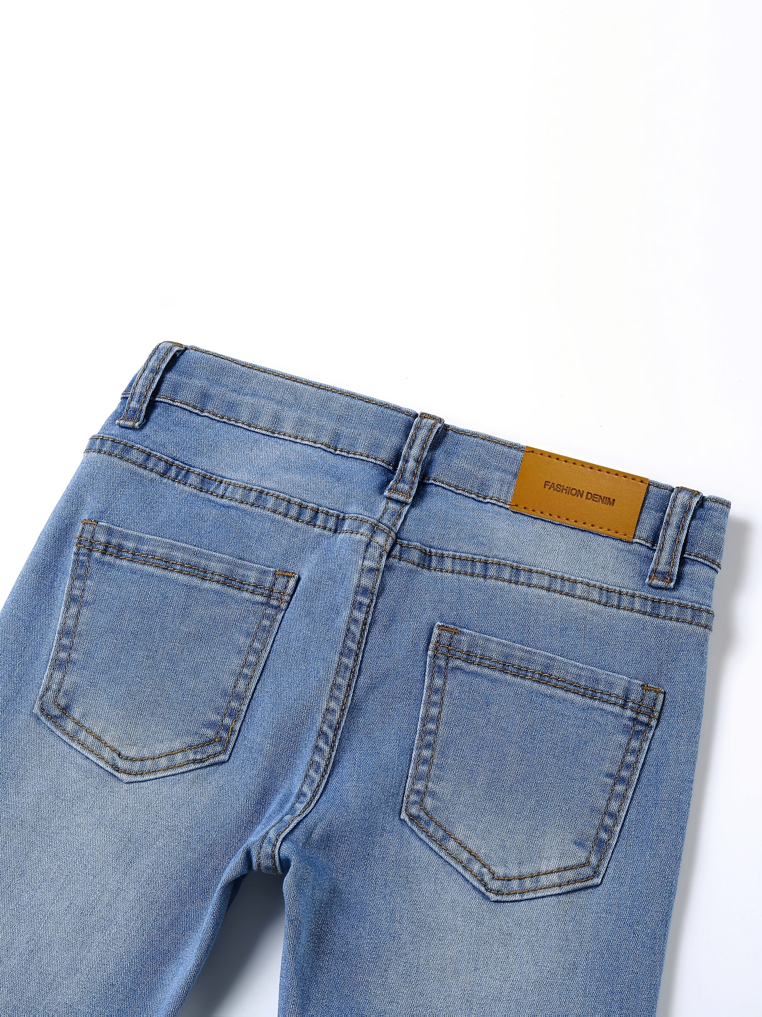 Girls' Rhinestone Embellished Stretch Denim Jeans - Cute & Comfortable Regular Fit with Elastic Waistband, All-Season Casual Wear for Kids, Cute Jeans, Kids Fashion, Comfortable Kids Wear