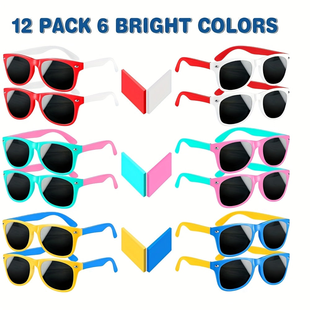 JOYCOVER 12/24 Pack Kids Fashion Glasses Bulk - 6 Bright Colors (Blue, Red, White, Pink, Turquoise, Yellow) Lightweight Plastic Frame &, Valentine’s Birthday Pool Party Favors, Goody Bag Gifts for Boys & Girls, Vibrant Eyew