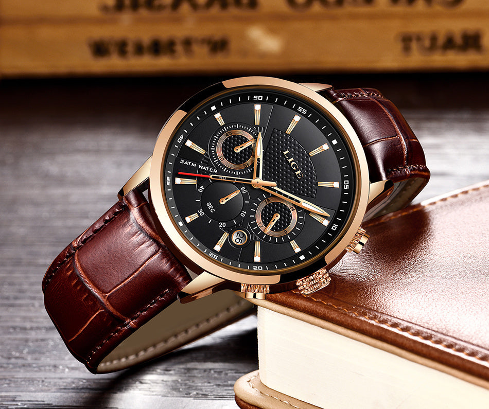Watches Mens 2022 LIGE Top Brand Luxury Casual Leather Quartz Men's Watch Business Clock Male Sport Date Chronograph
