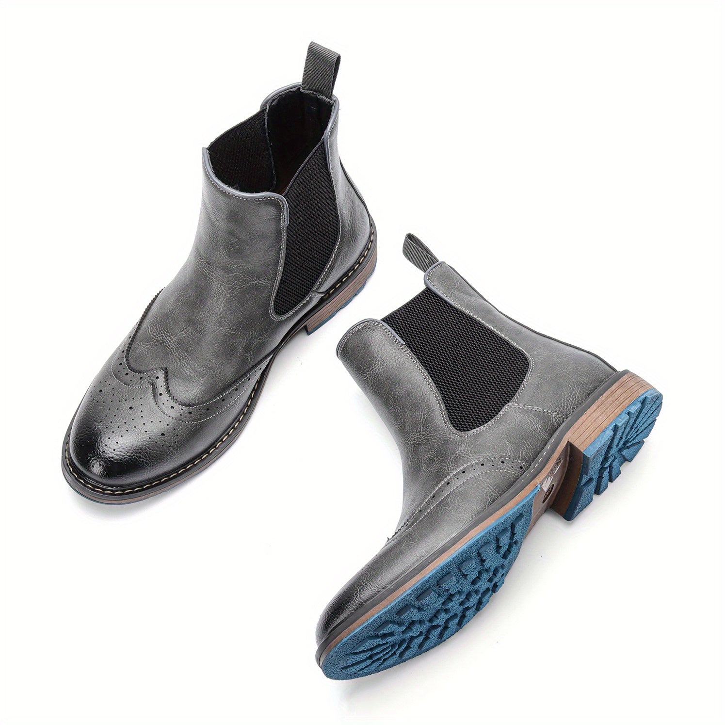 Mens Premium Brogue Slip-On Chelsea Boots - Stylish & Comfortable Ankle Footwear with Classic Round Toe - Perfect for Everyday Versatility