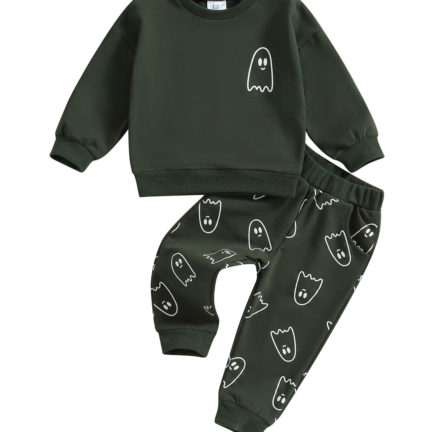 Toddler Girls Boys Fall Outfits Ghost Print Crew Neck Long Sleeve Sweatshirts and Long Pants 2Pcs Halloween Clothes Set